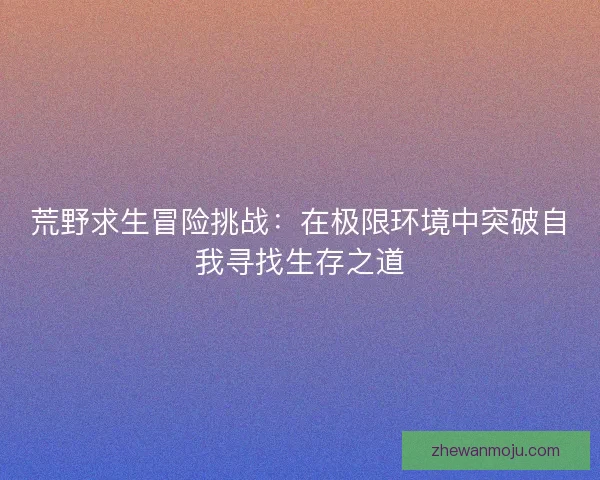 荒野求生冒险挑战：在极限环境中突破自我寻找生存之道